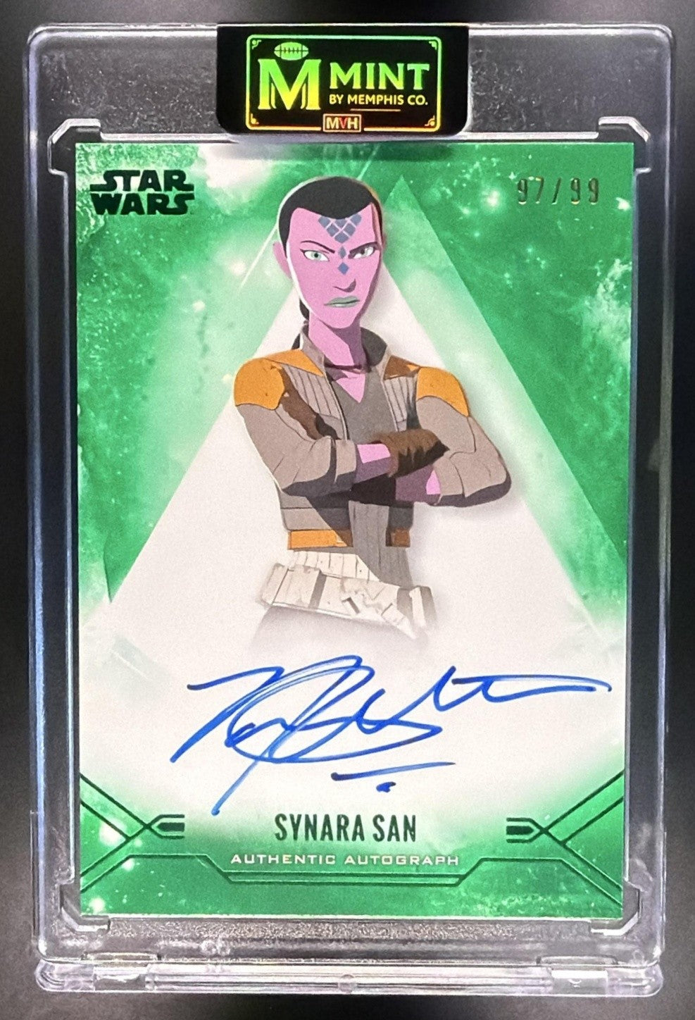 2025 Topps Star Wars Smugglers Outpost Synara San Stellar Auto Green /99