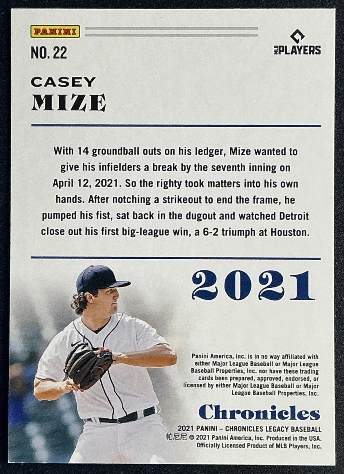 CASEY MIZE 2021 PANINI CHRONICLES #22 RC TIGERS