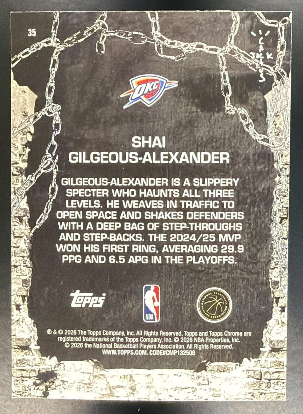 SHAI GILGEOUS-ALEXANDER 2025-26 TOPPS CHROME X CACTUS JACK #35 THUNDER