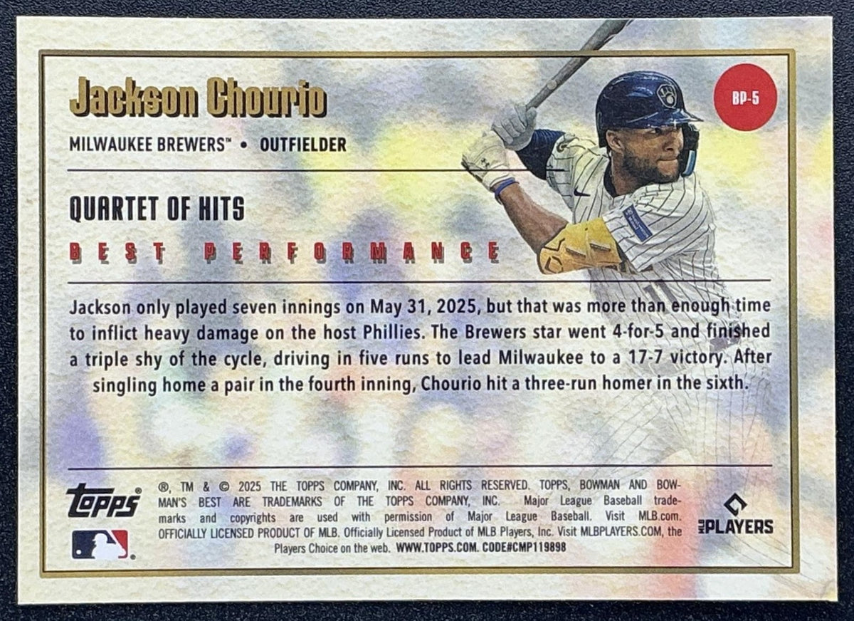 JACKSON CHOURIO 2025 BOWMAN'S BEST #BP-5 PERFORMANCE BREWERS