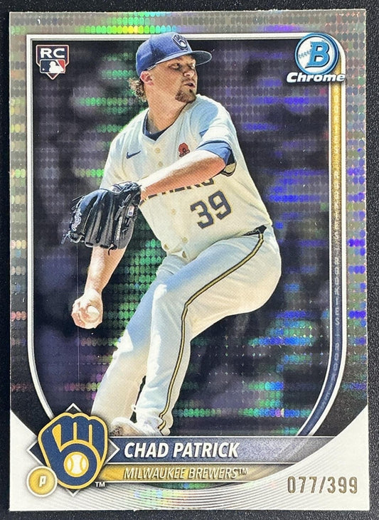 CHAD PATRICK 2025 BOWMAN CHROME #28 PULSAR REFRACTOR 77/399 RC BREWERS