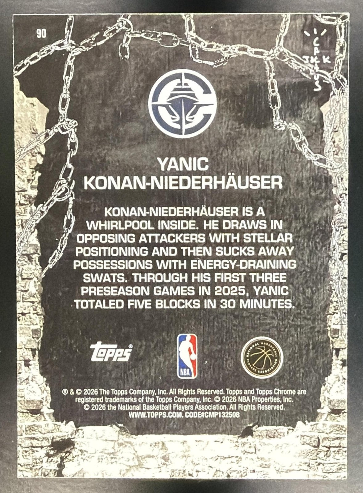 YANIC KONAN-NIEDERHAUSER 2025-26 TOPPS CHROME X CACTUS JACK #90 RC CLIPPERS