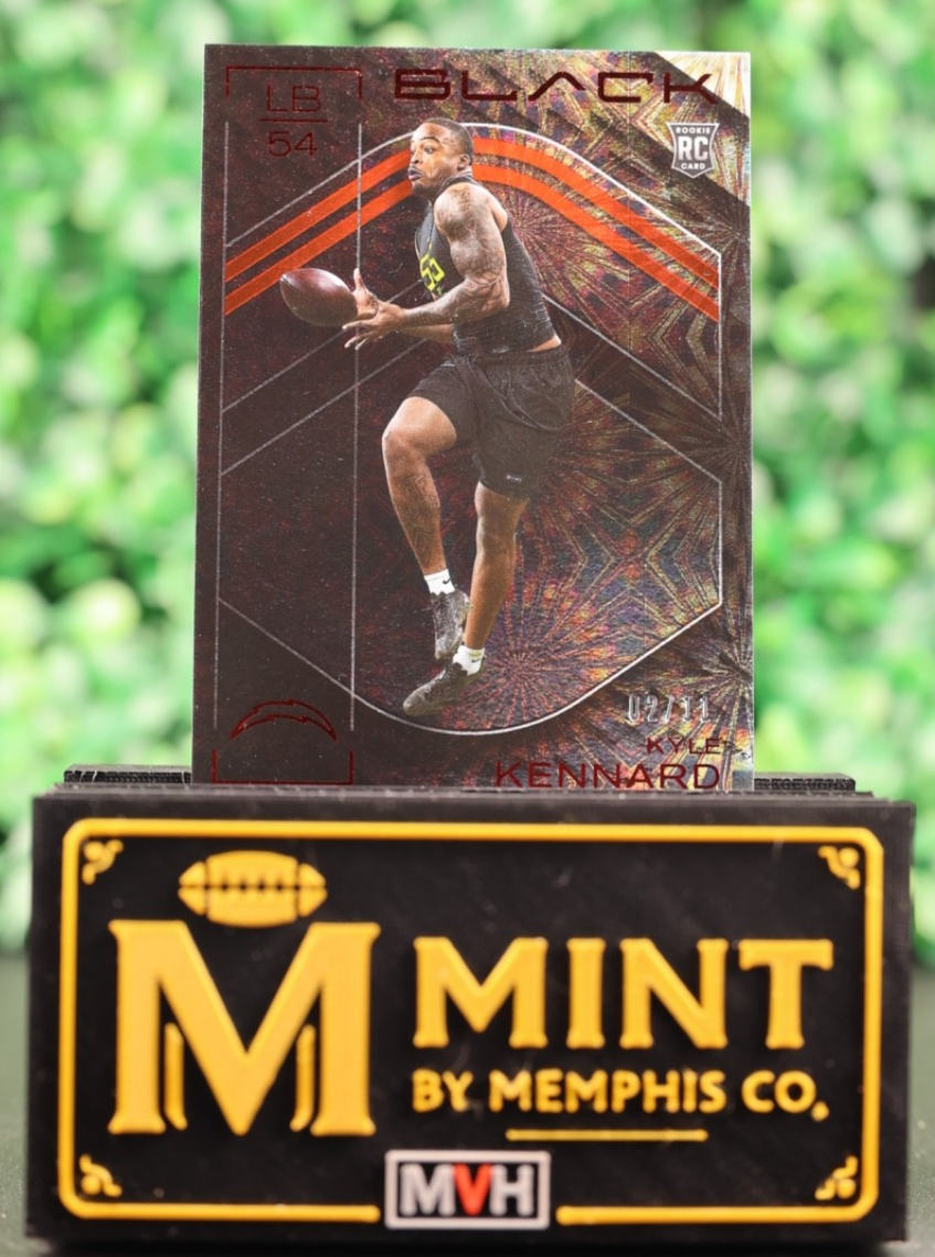 Kyle Kennard 2025 Panini Black #196 Ruby RC /11 SSP FOTL Chargers