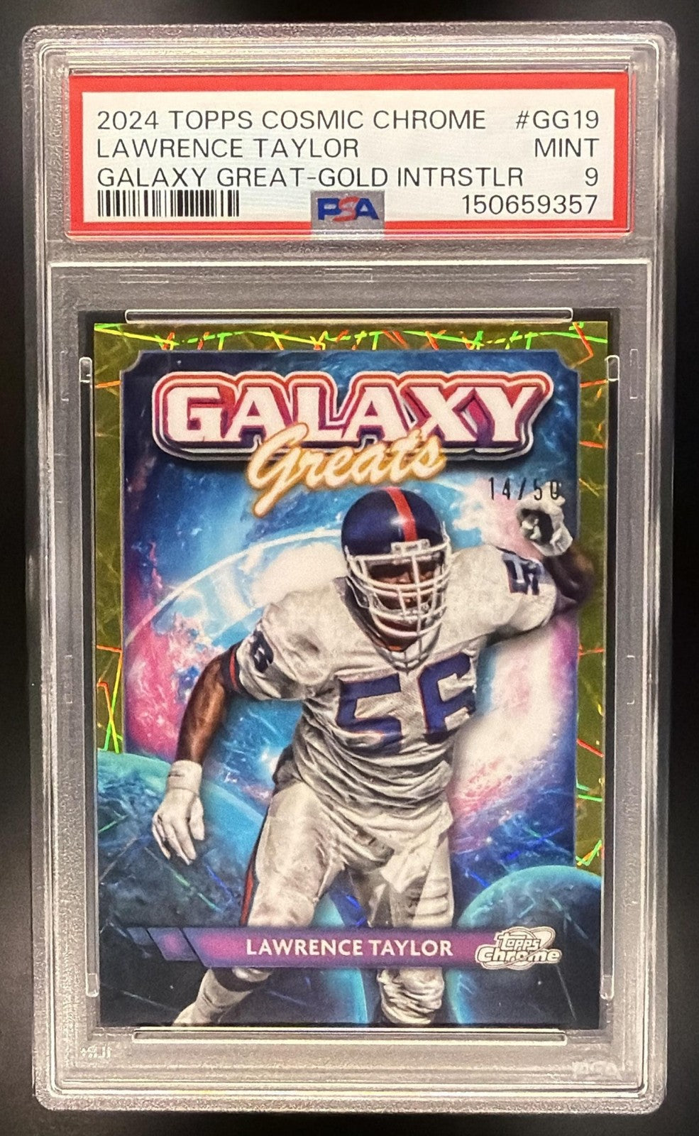 2024 Topps Cosmic Lawrence Taylor Galaxy Greats Gold Interstellar /50 PSA 9