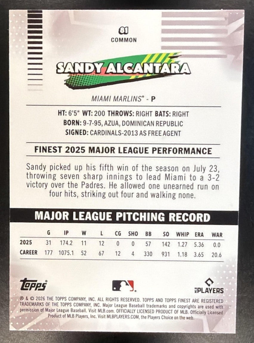 SANDY ALCANTARA 2026 TOPPS FINEST #81 MARLINS