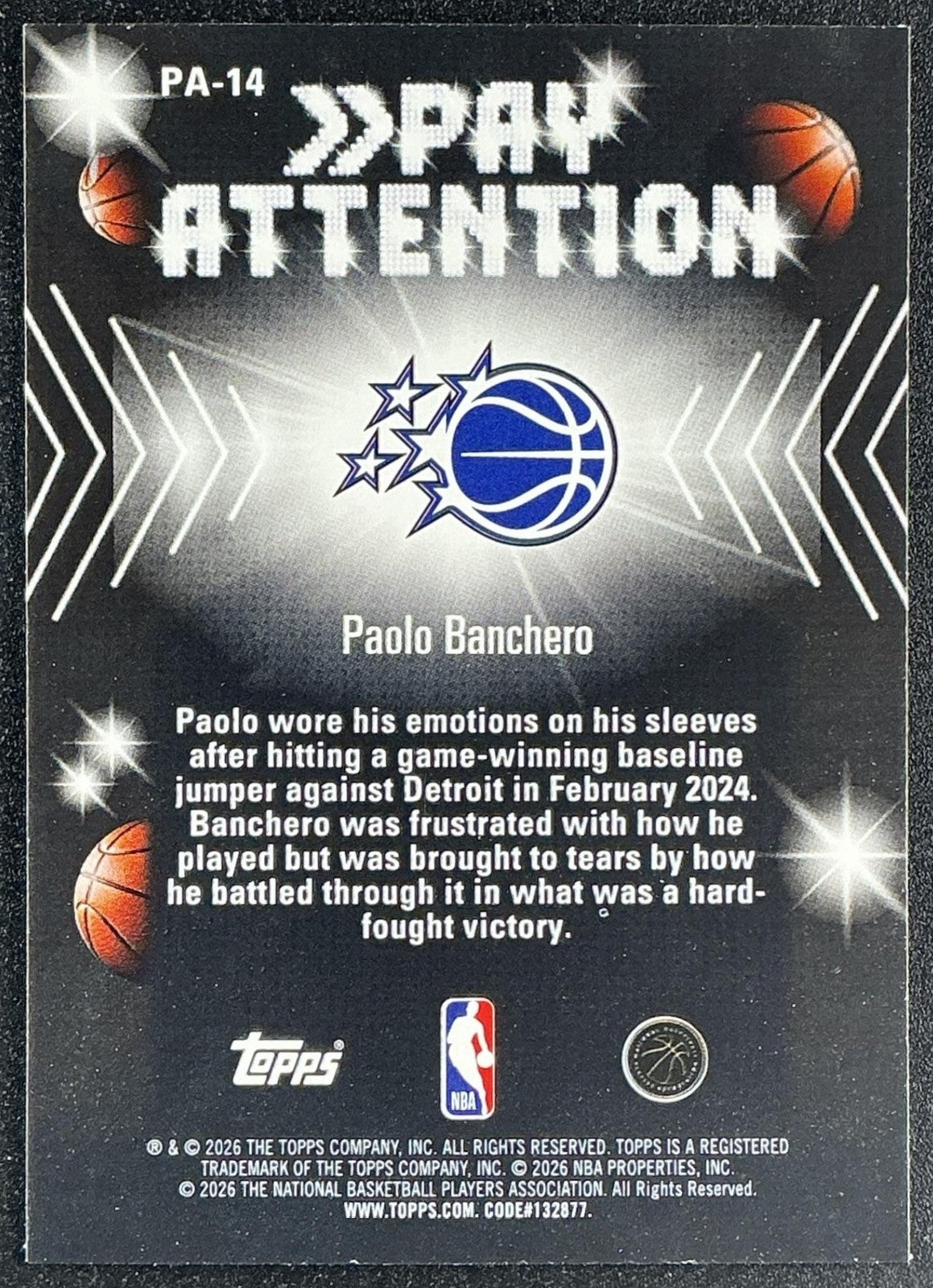 PAOLO BANCHERO 2025-26 TOPPS HOOPS #PA-14 PAY ATTENTION RAINBOW FOIL MAGIC