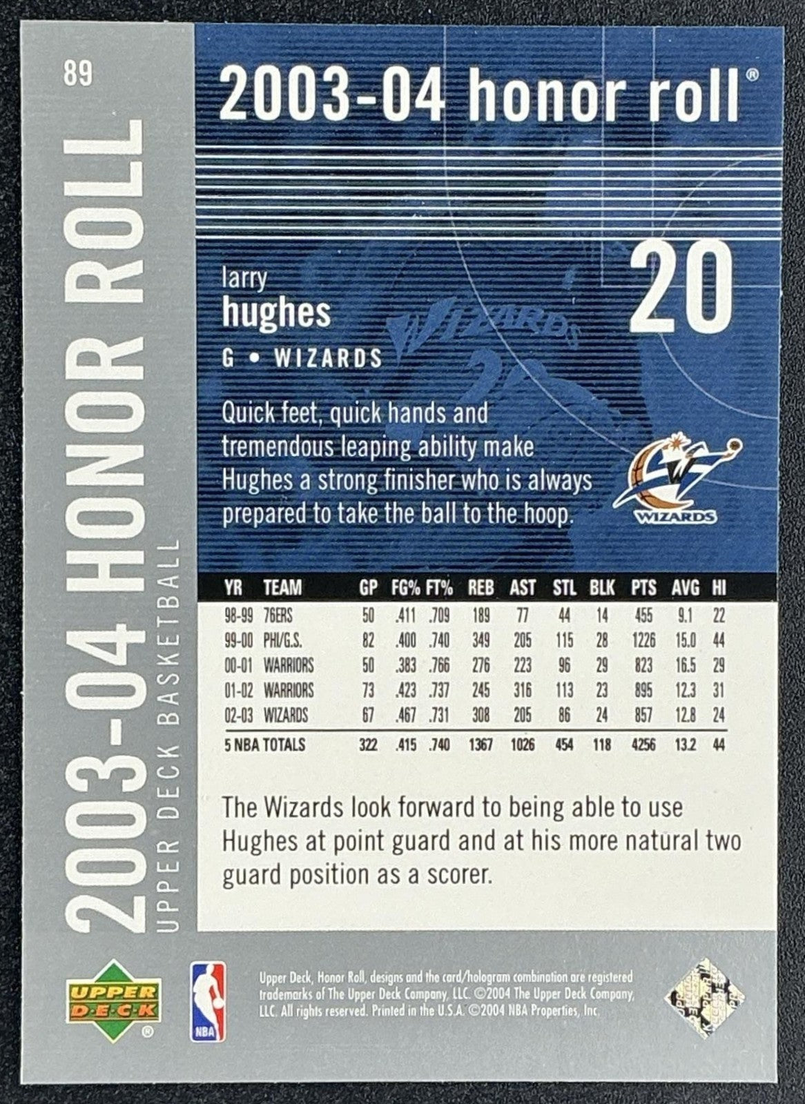 LARRY HUGHES 2003-04 UPPER DECK HONOR ROLL #89 WIZARDS