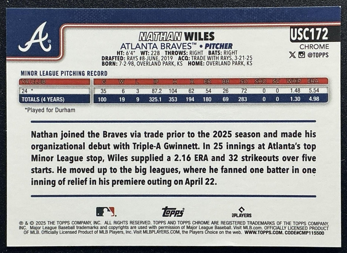 2025 Topps Chrome Update Nathan Wiles #USC172 Green Geometric Refractor /99 RC