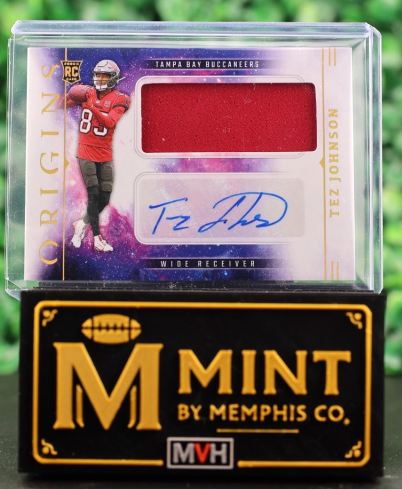 TEZ JOHNSON 2025 ORIGINS ROOKIE JUMBO PATCH AUTOGRAPHS #RJJ-41 BUCS RC AUTO