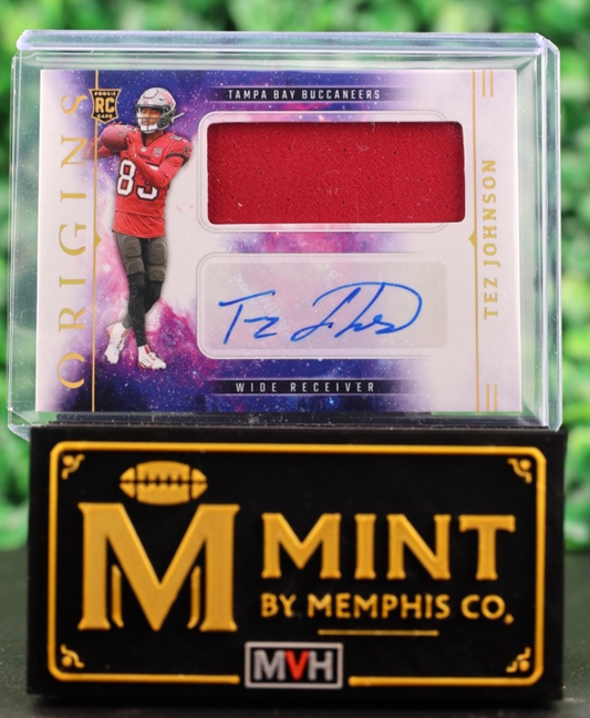 TEZ JOHNSON 2025 ORIGINS ROOKIE JUMBO PATCH AUTOGRAPHS #RJJ-41 BUCS RC AUTO