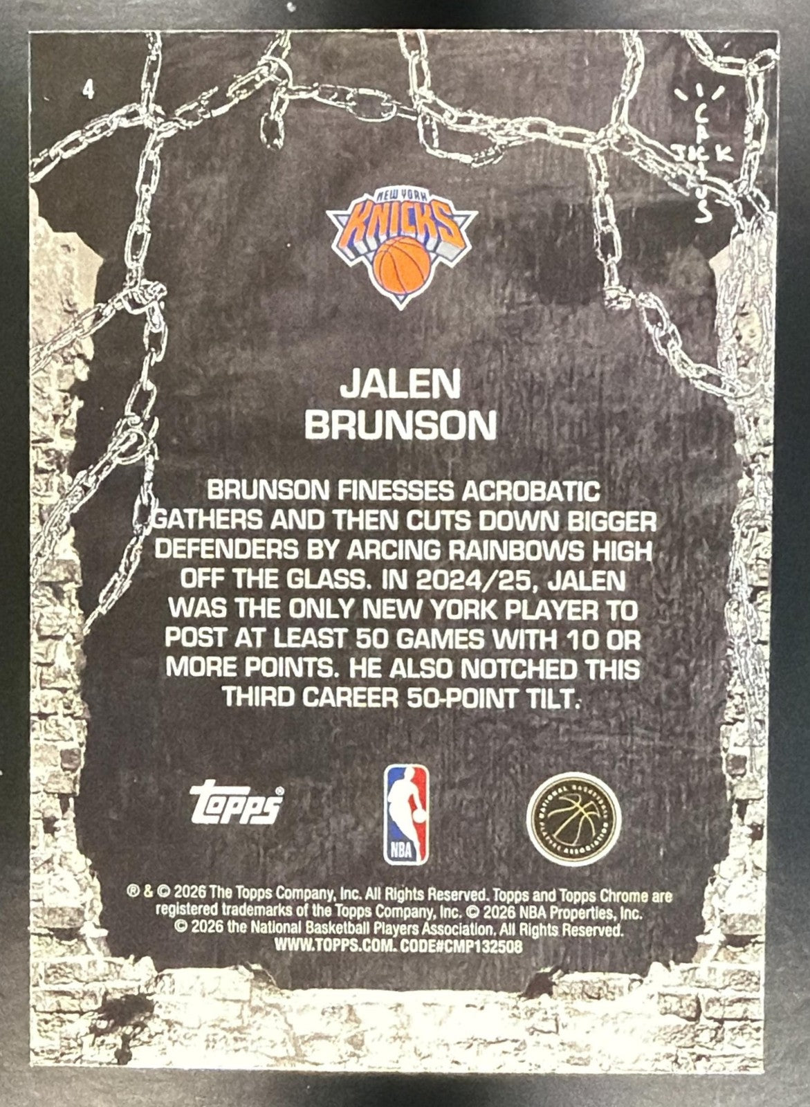 JALEN BRUNSON 2025-26 TOPPS CHROME X CACTUS JACK #4 KNICKS