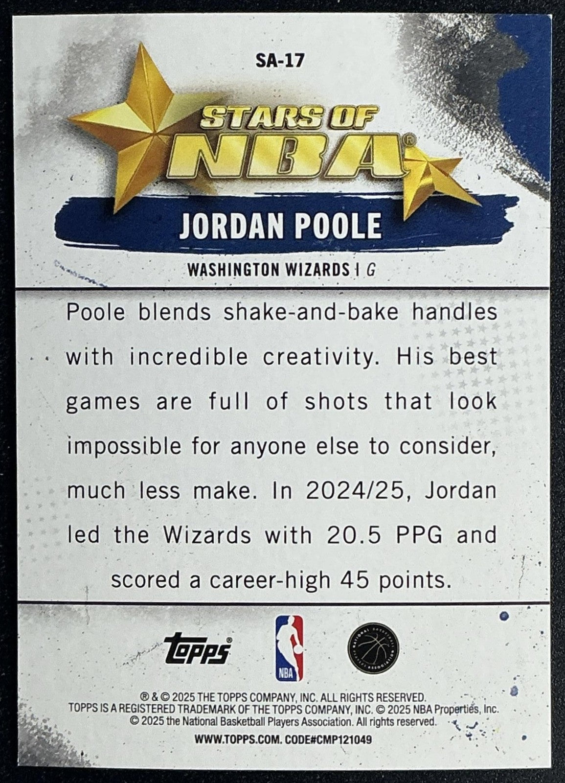 JORDAN POOLE 2025-26 TOPPS #SA-17 STARS OF THE NBA WIZARDS