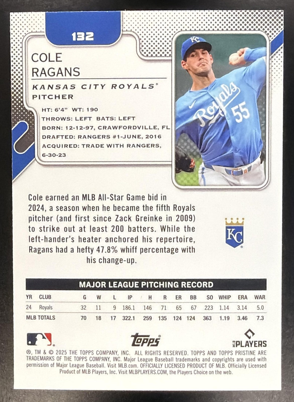 COLE RAGANS 2025 TOPPS PRISTINE #132 ROYALS