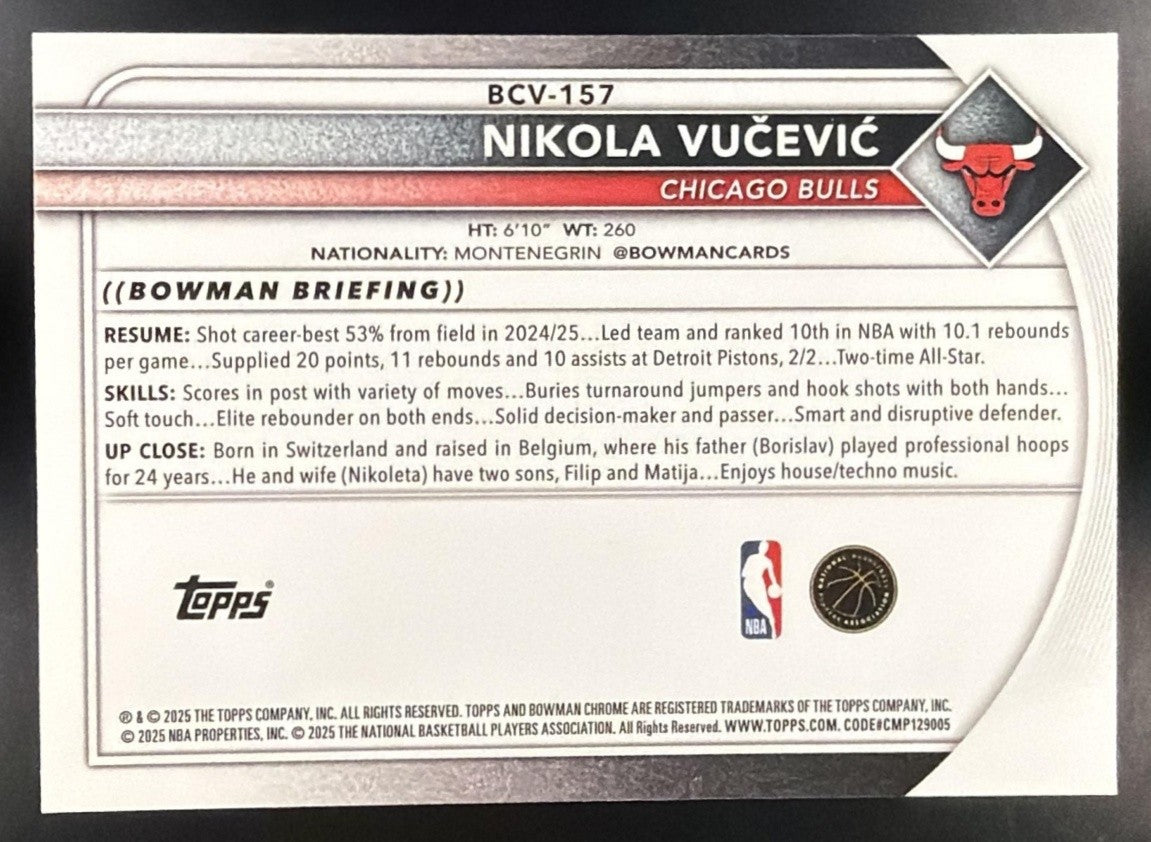 NIKOLA VUCEVIC 2025-26 BOWMAN #BCV-157 CHROME REPTILIAN REFRACTOR BULLS
