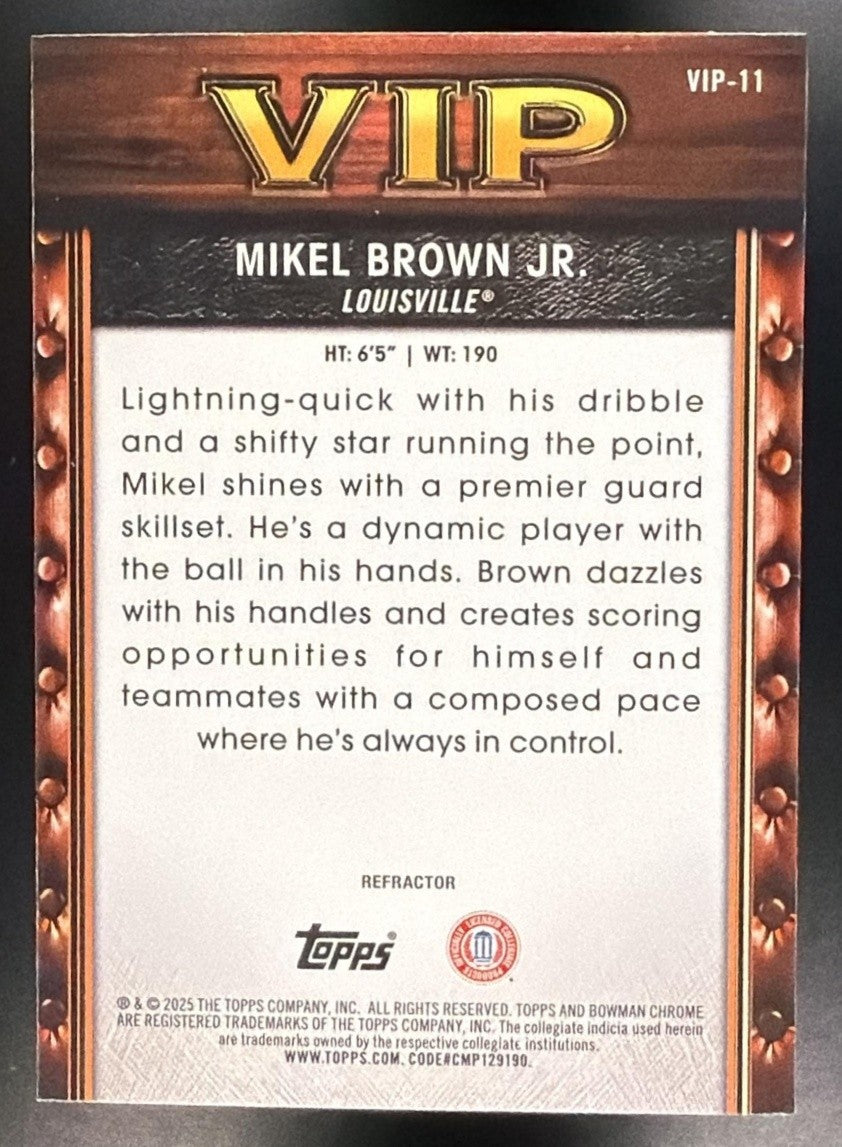 2025 Bowman Mikel Brown Jr. #VIP-11 Chrome Very Important Prospects Refractor