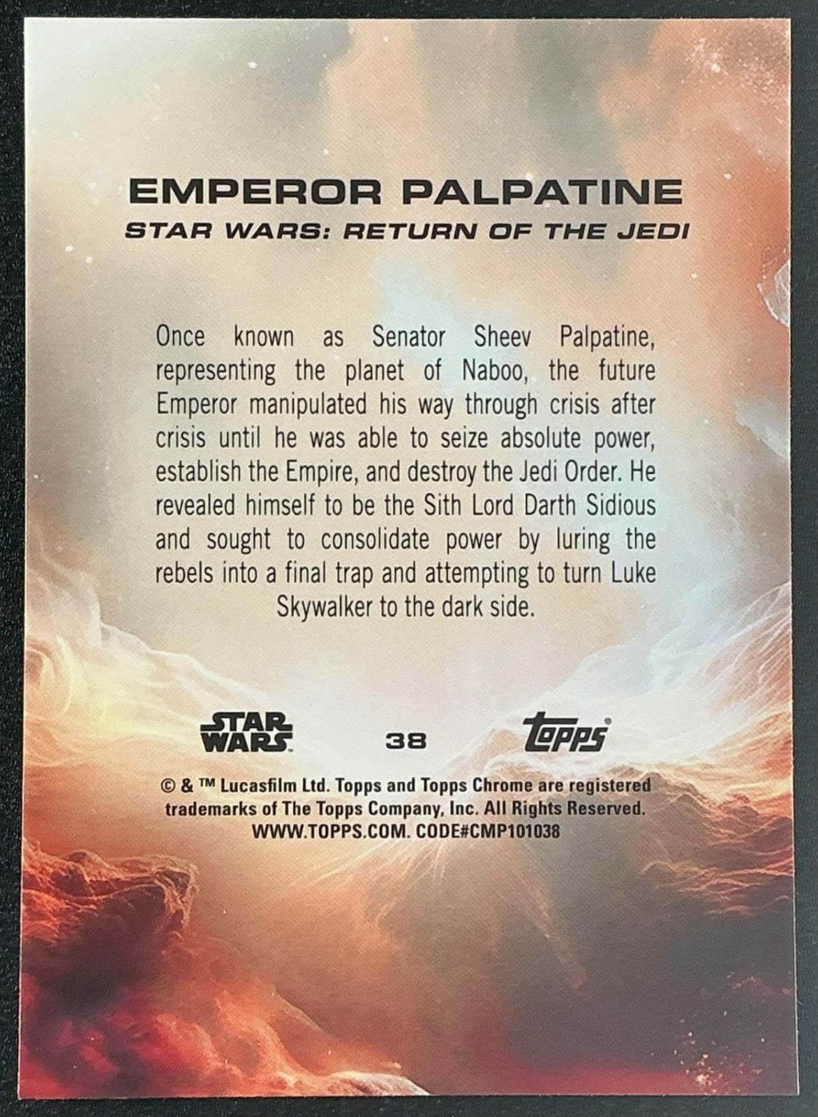 EMPEROR PALPATINE 2025 TOPPS CHROME STAR WARS SAPPHIRE #38