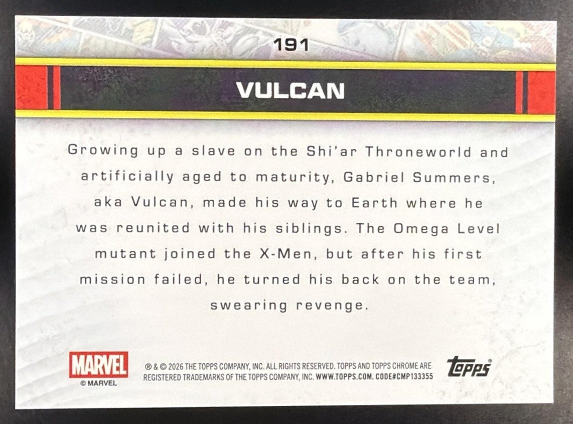 VULCAN 2026 TOPPS CHROME MARVEL COMICS #191 AQUA REFRACTOR 10/199