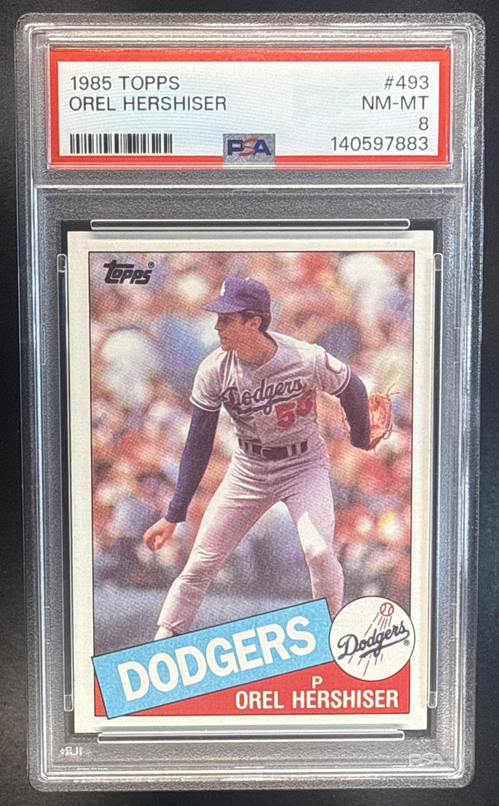 OREL HERSHISER 1985 TOPPS #493 - RC DODGERS PSA 8