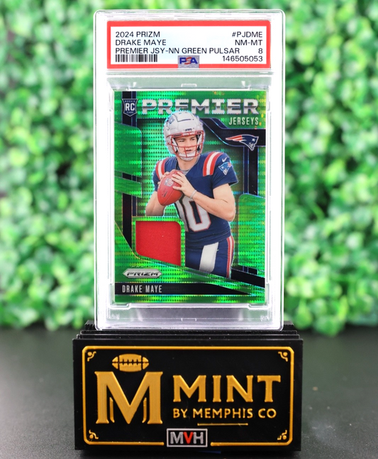 DRAKE MAYE 2024 PANINI PRIZM RC PREMIER JERSEYS NEON GREEN PULSAR PSA 8 PATRIOTS