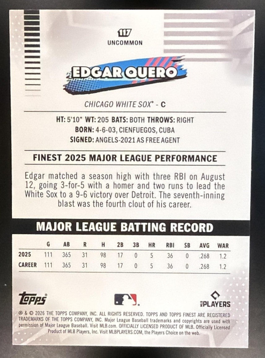 EDGAR QUERO 2026 TOPPS FINEST #117 UNCOMMON WHITE SOX