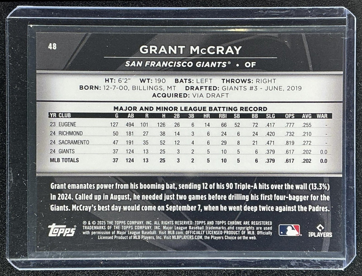 2025 Topps Chrome Black Grant McCray #48 Purple Mini Diamond Refractor /75 RC