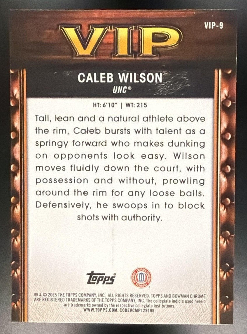 CALEB WILSON 2025-26 BOWMAN #VIP-9 CHROME VERY IMPORTANT PROSPECTS TAR HEELS
