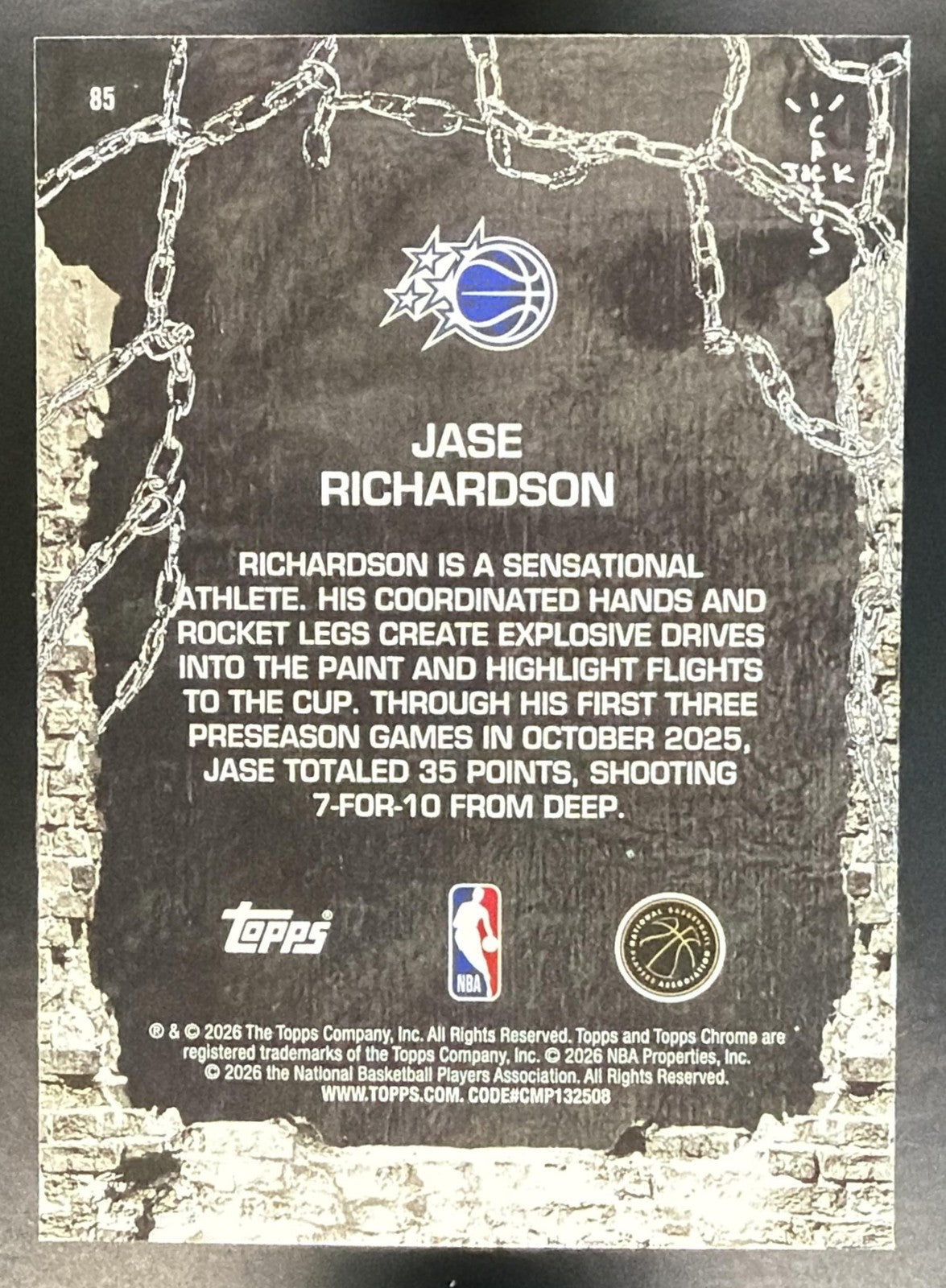 JASE RICHARDSON 2025-26 TOPPS CHROME X CACTUS JACK #85 RC MAGIC