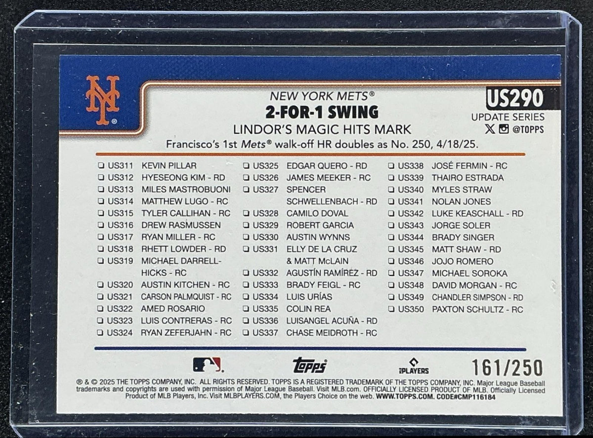 2025 Topps Update Francisco Lindor #US290 Purple Rainbow Foil /250