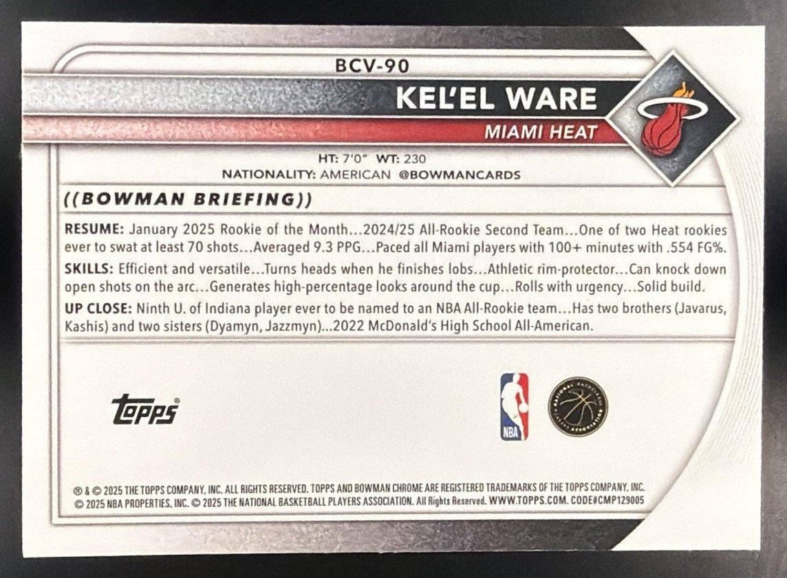 KEL'EL WARE 2025-26 BOWMAN #BCV-90 CHROME REPTILIAN REFRACTOR HEAT