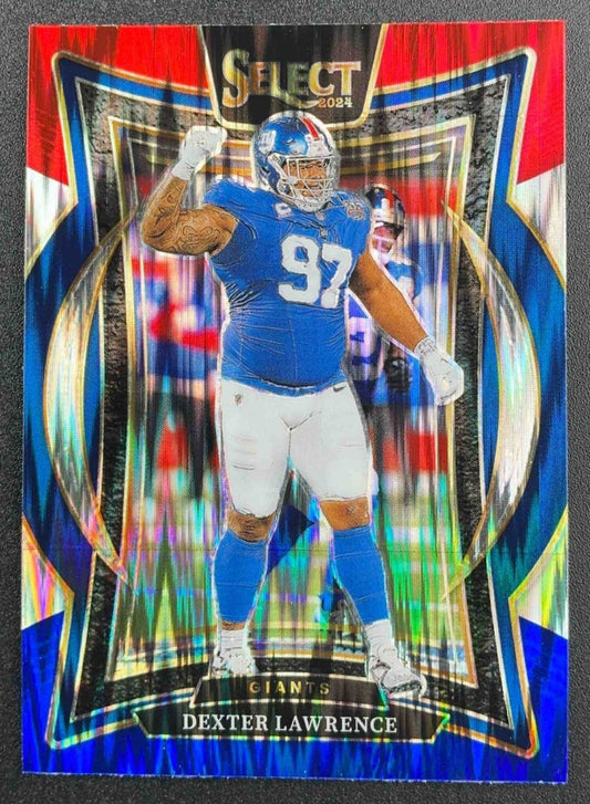 DEXTER LAWRENCE 2024 PANINI SELECT #52 CONCOURSE RED AND BLUE PRIZM SHOCK GIANTS