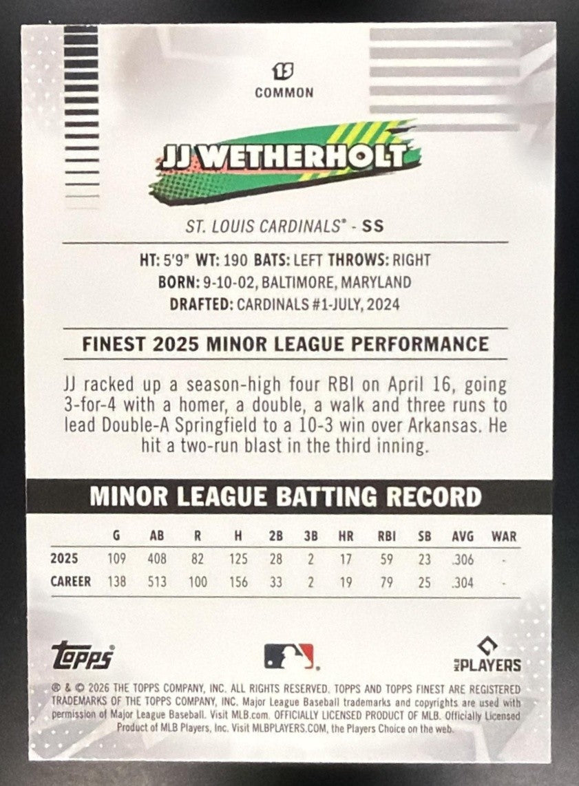 JJ WETHERHOLT 2026 TOPPS FINEST #15 RC CARDINALS