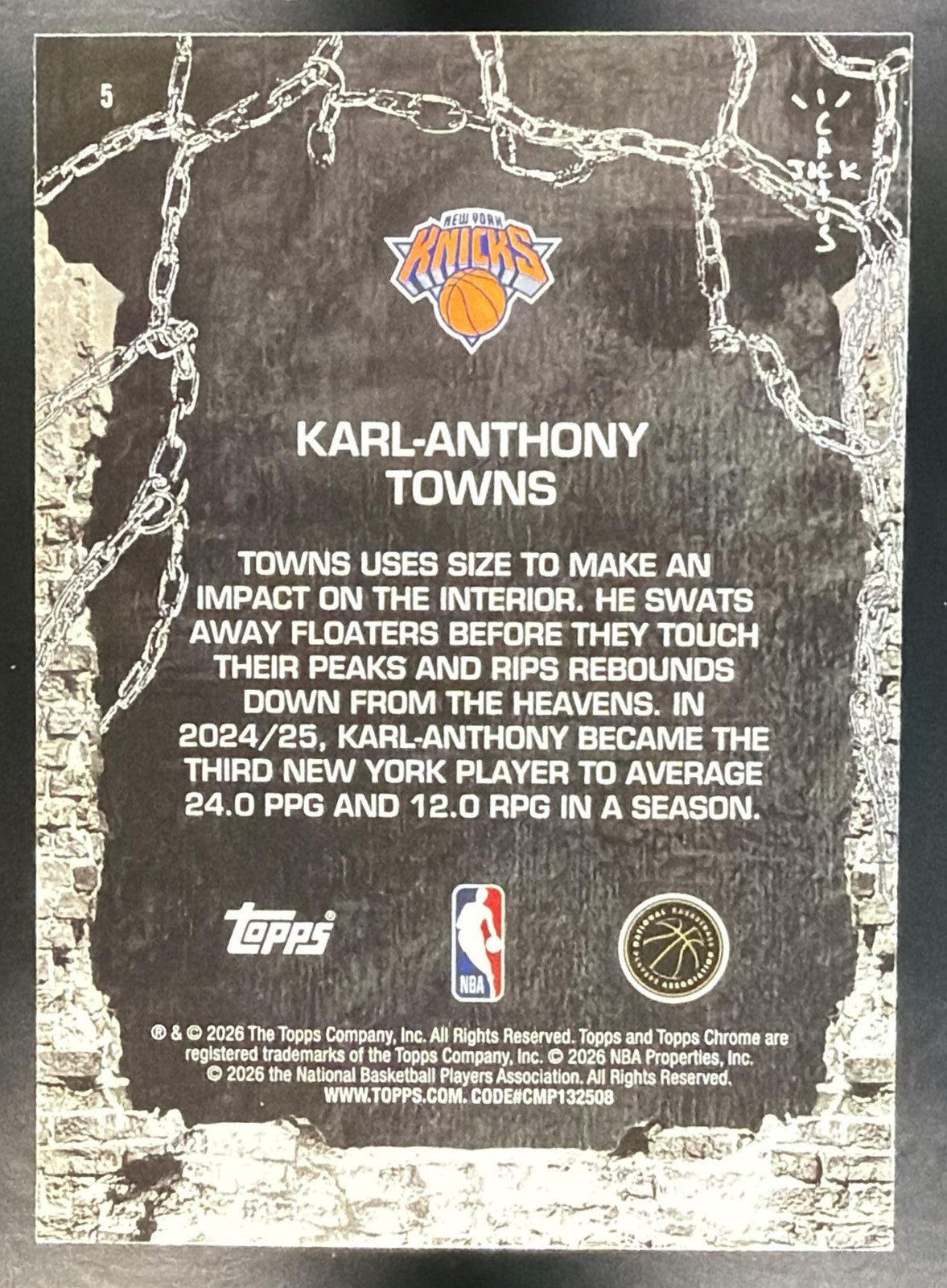 KARL-ANTHONY TOWNS 2025-26 TOPPS CHROME X CACTUS JACK #5 KNICKS