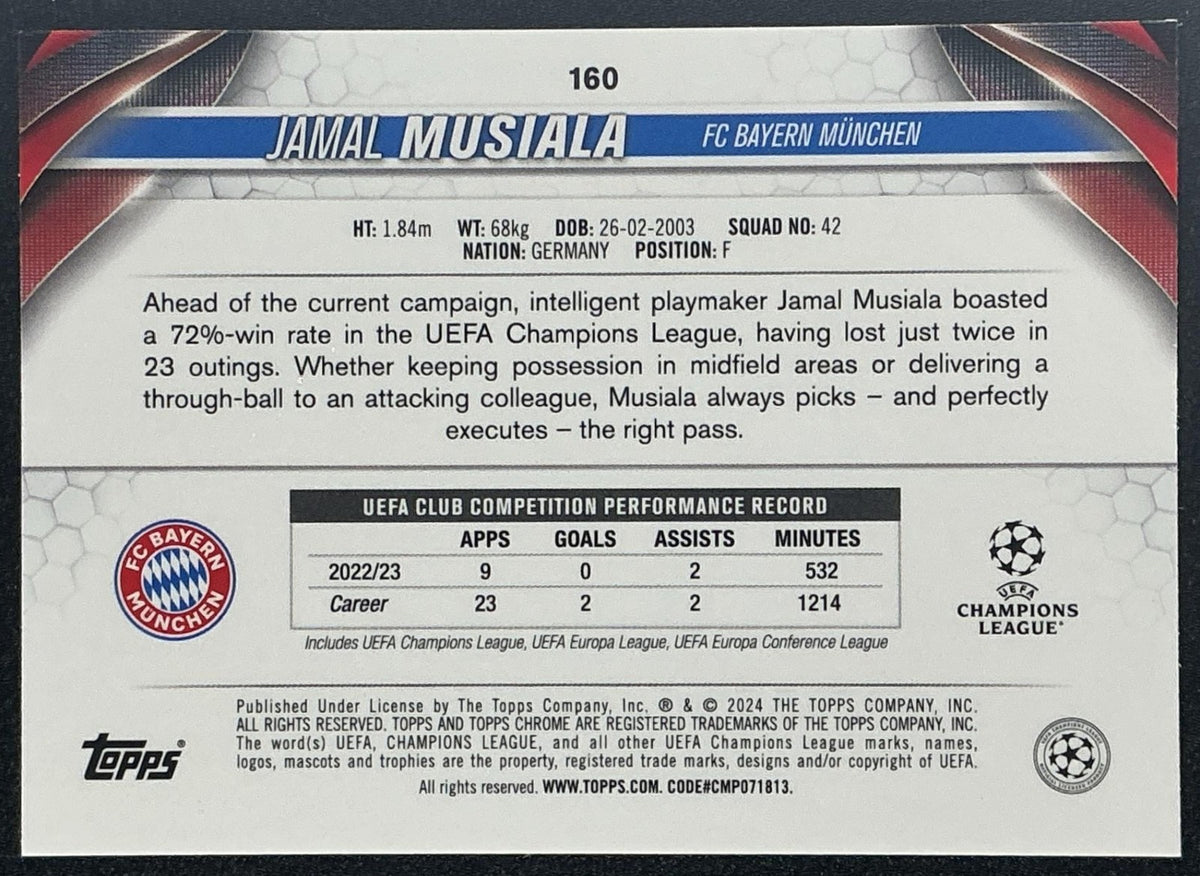 2023 Topps Chrome UEFA Club Competitions Jamal Musiala Neon Green Wave /399
