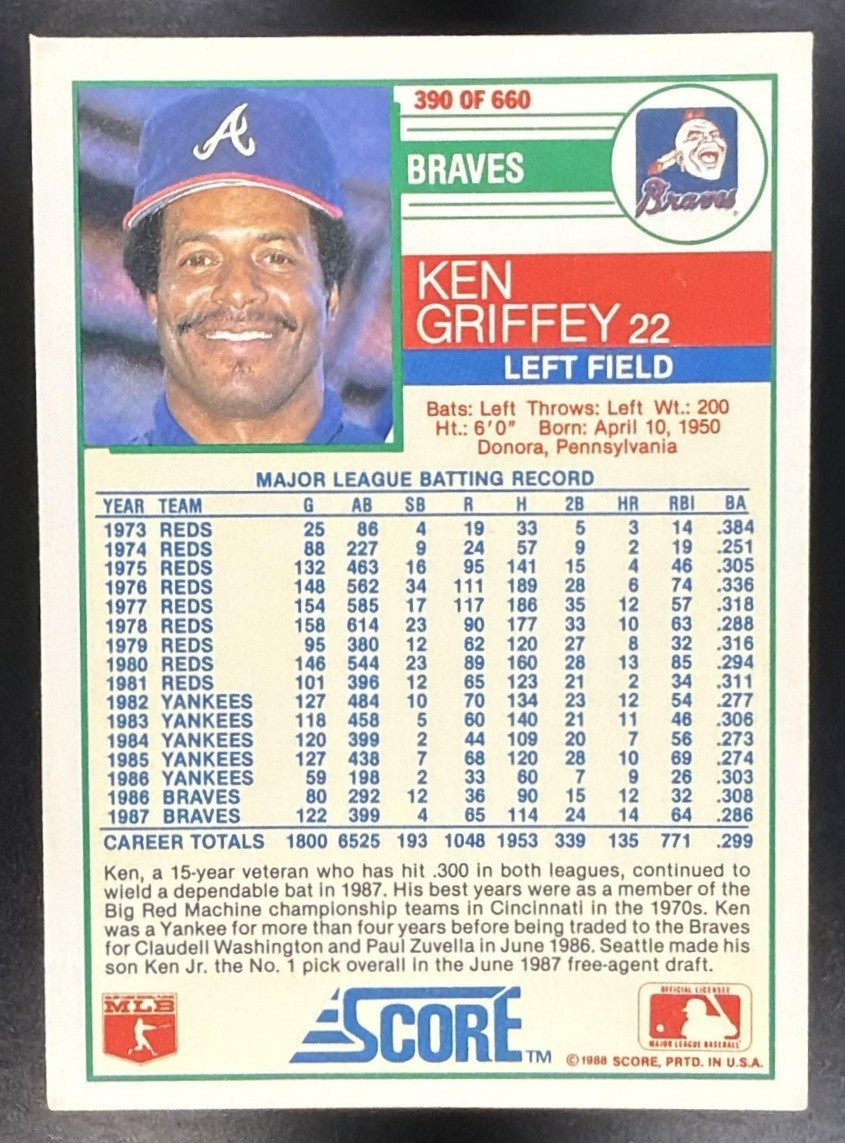 KEN GRIFFEY 1988 SCORE #390 BRAVES