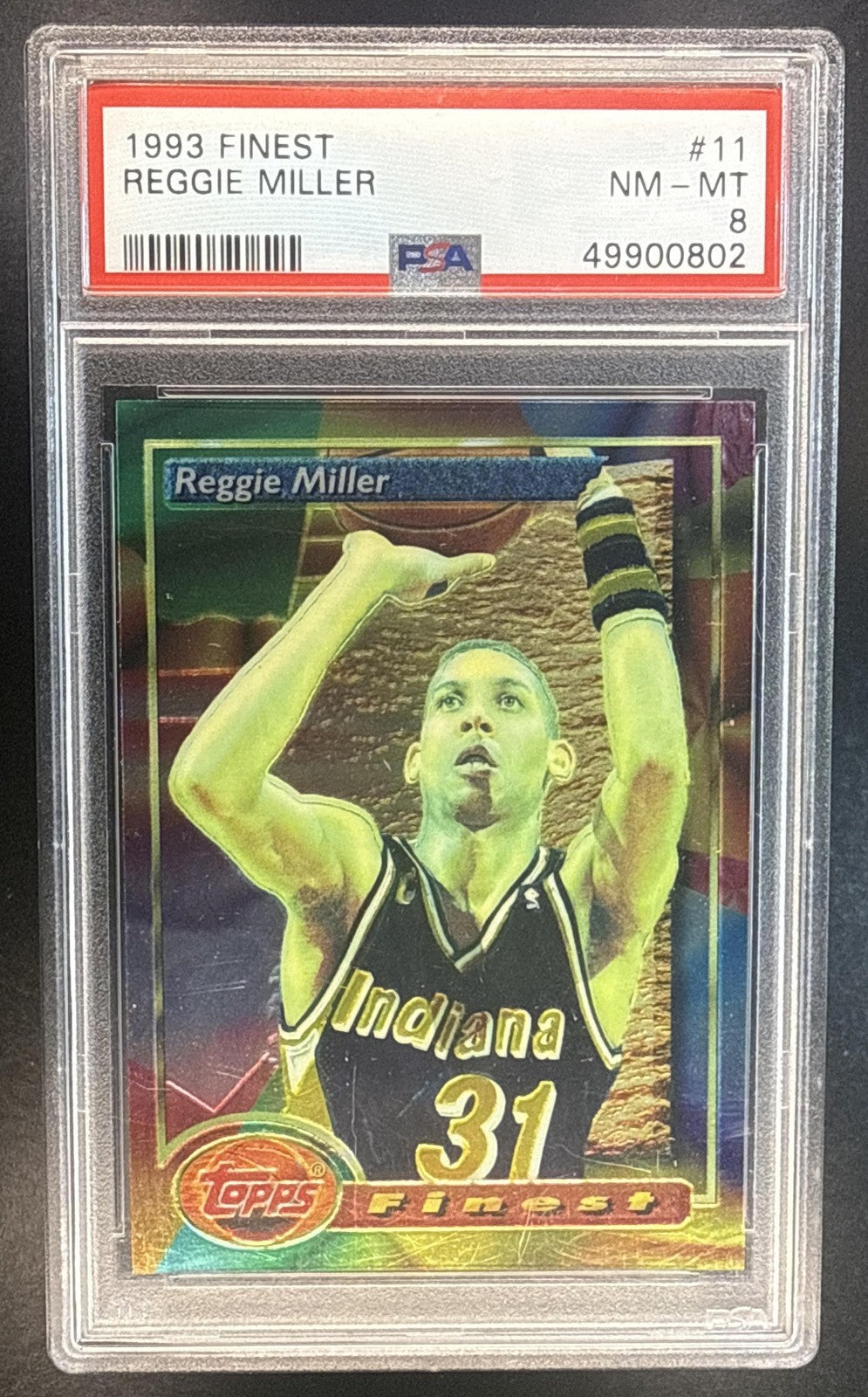 REGGIE MILLER 1993-94 TOPPS FINEST #11 PACERS PSA 8