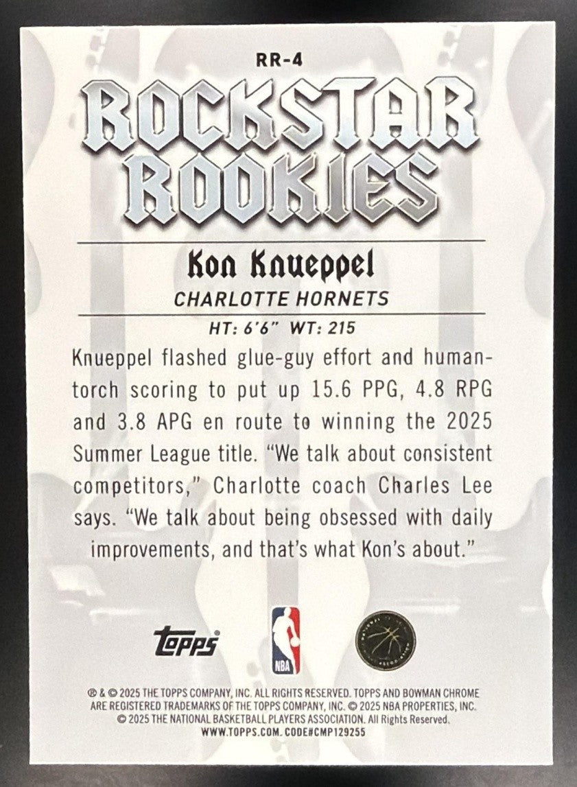 KON KNUEPPEL 2025-26 BOWMAN #RR-4 CHROME ROCKSTAR ROOKIES RC HORNETS