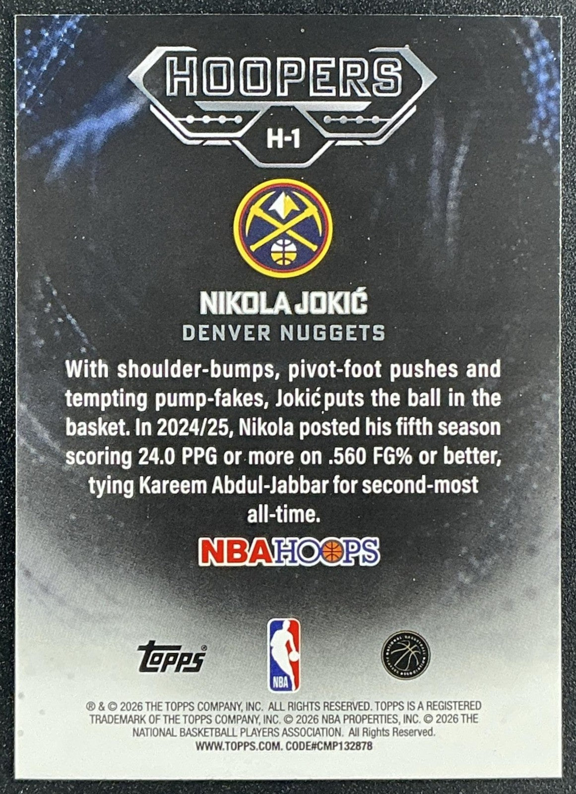 NIKOLA JOKIC 2025-26 TOPPS HOOPS #H-1 HOOPERS RAINBOW FOIL NUGGETS