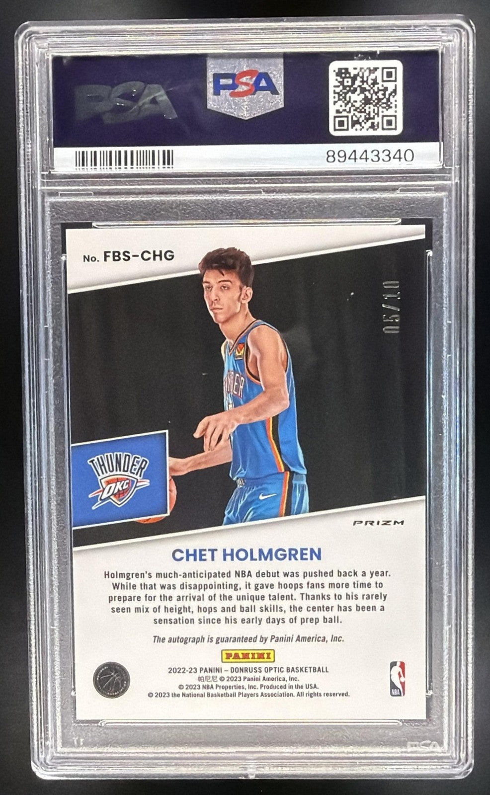 2022 PANINI DONRUSS OPTIC CHET HOLMGREN FAST BREAK GOLD /10 RC AUTO PSA 10