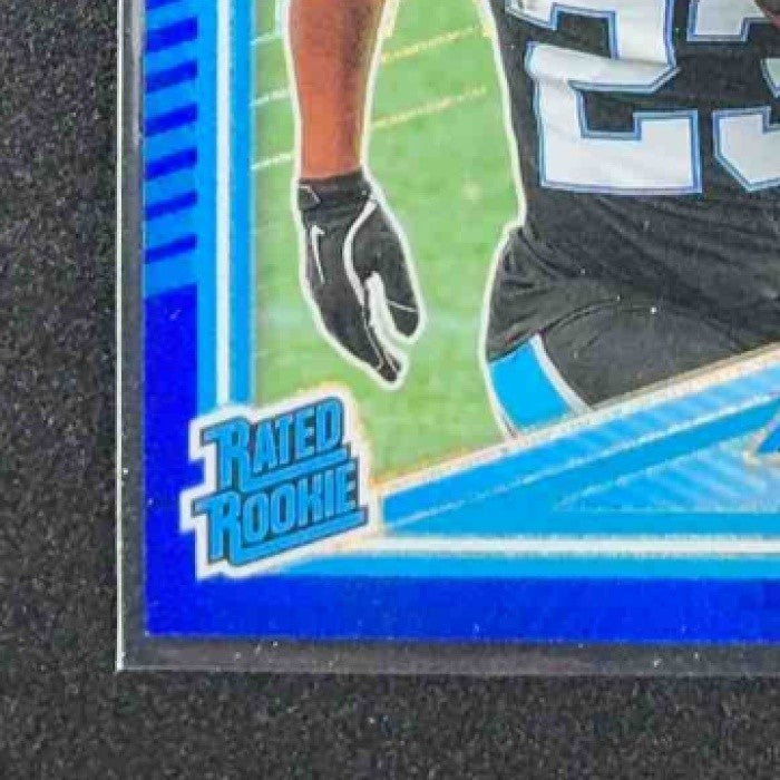 2025 Panini Donruss Optic Trevor Etienne #222 Rated Rookie Blue Hyper Prizm