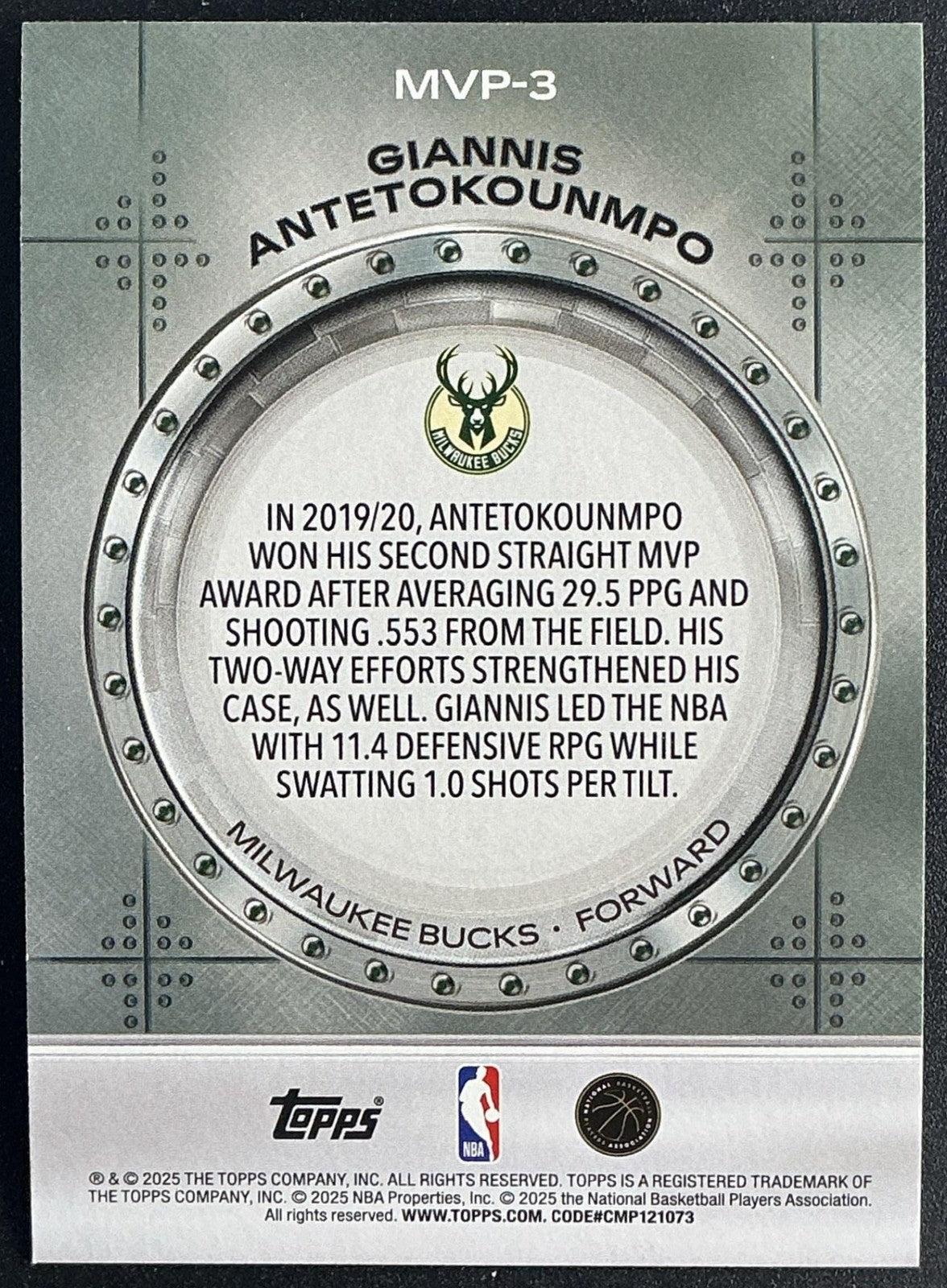GIANNIS ANTETOKOUNMPO 2025-26 TOPPS #MVP-3 MVP VAULT RAINBOW FOIL BUCKS