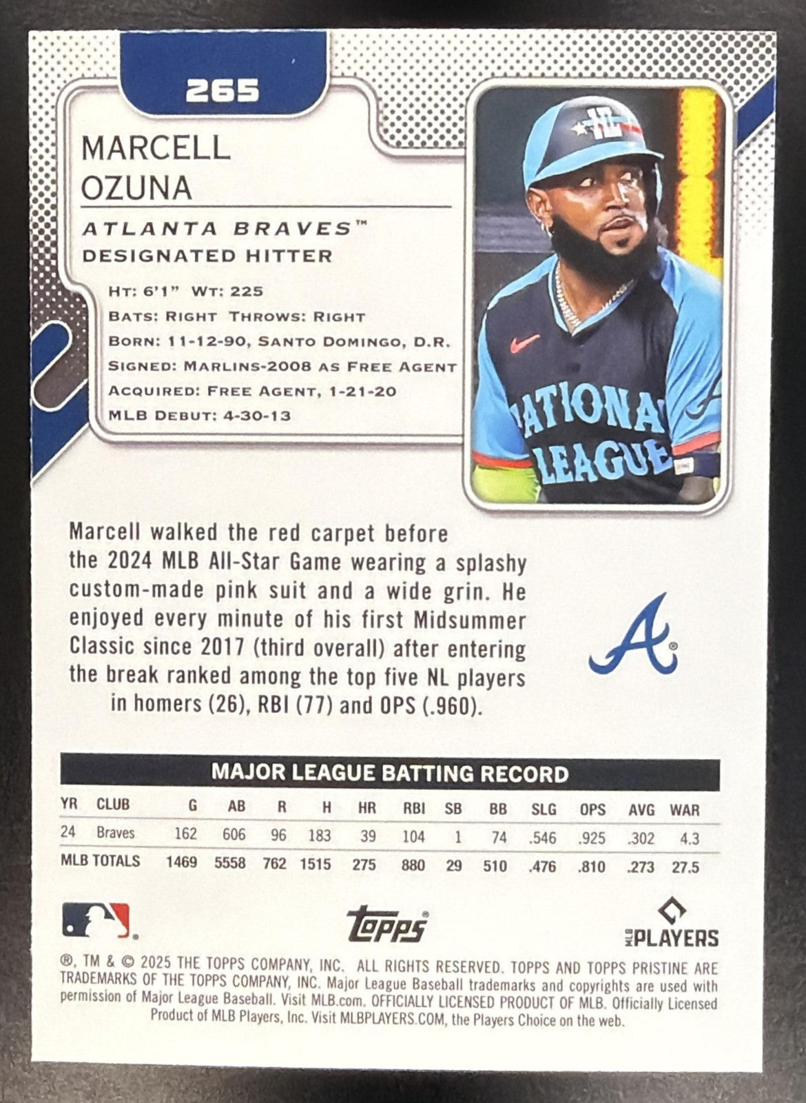 MARCELL OZUNA 2025 TOPPS PRISTINE #265 BRAVES