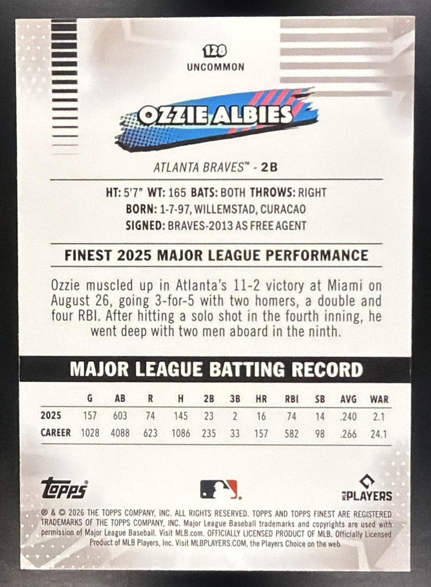 2026 Topps Finest Ozzie Albies #128 Uncommon Pink Mini-Diamond Refractor /250