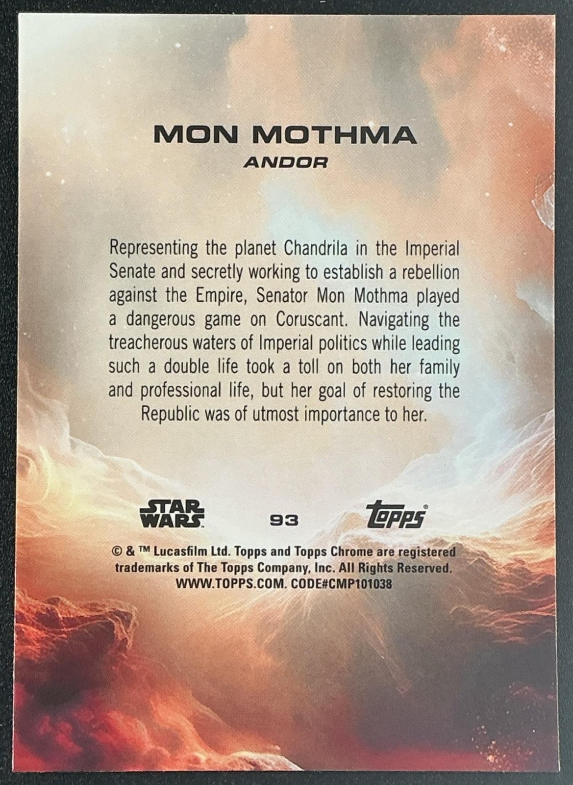 MON MOTHMA 2025 TOPPS CHROME STAR WARS SAPPHIRE #93