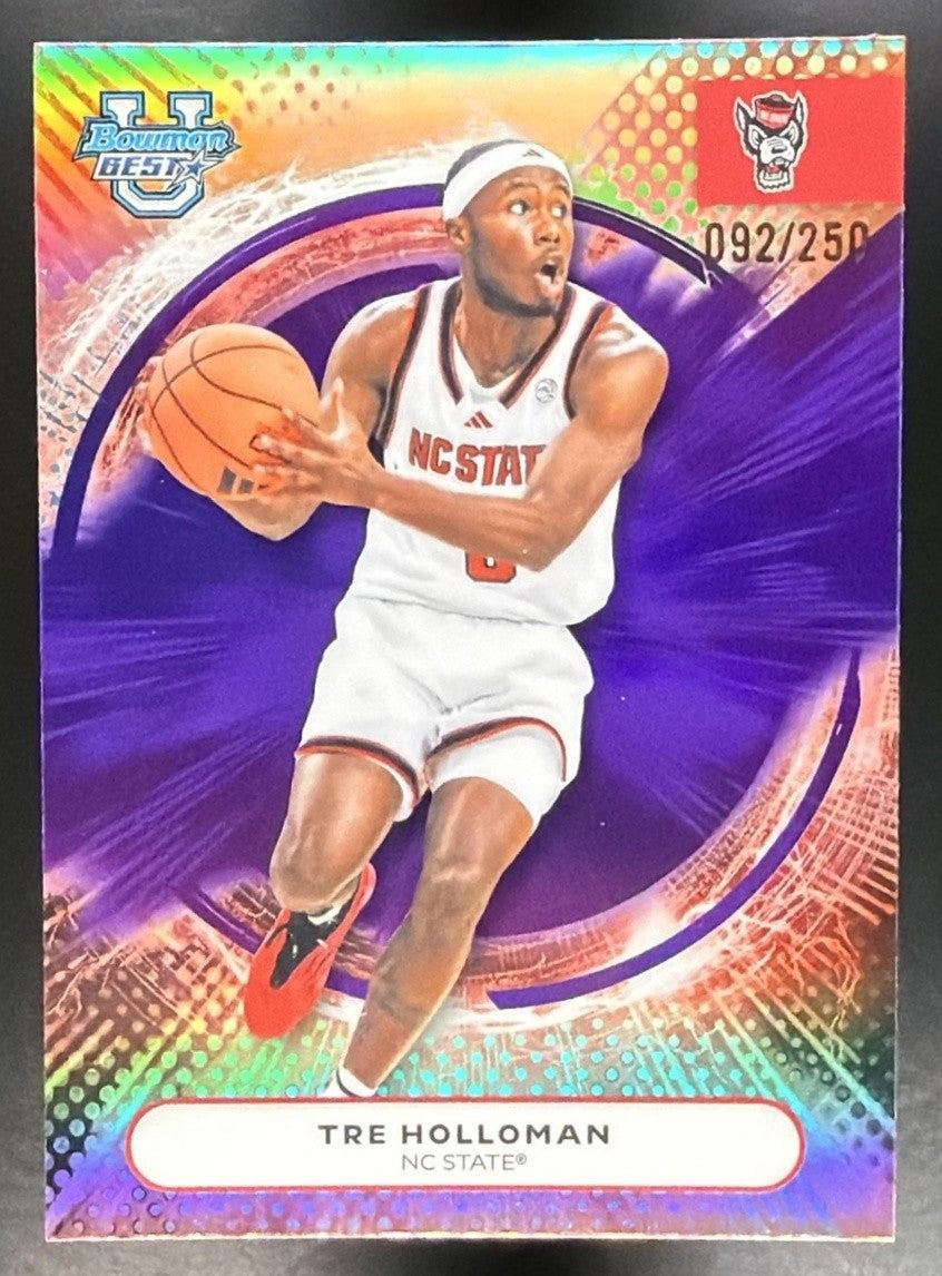 TRE HOLLOMAN 2025-26 BOWMAN BEST UNIVERSITY #89 PURPLE REFRACTOR 92/250 WOLFPACK