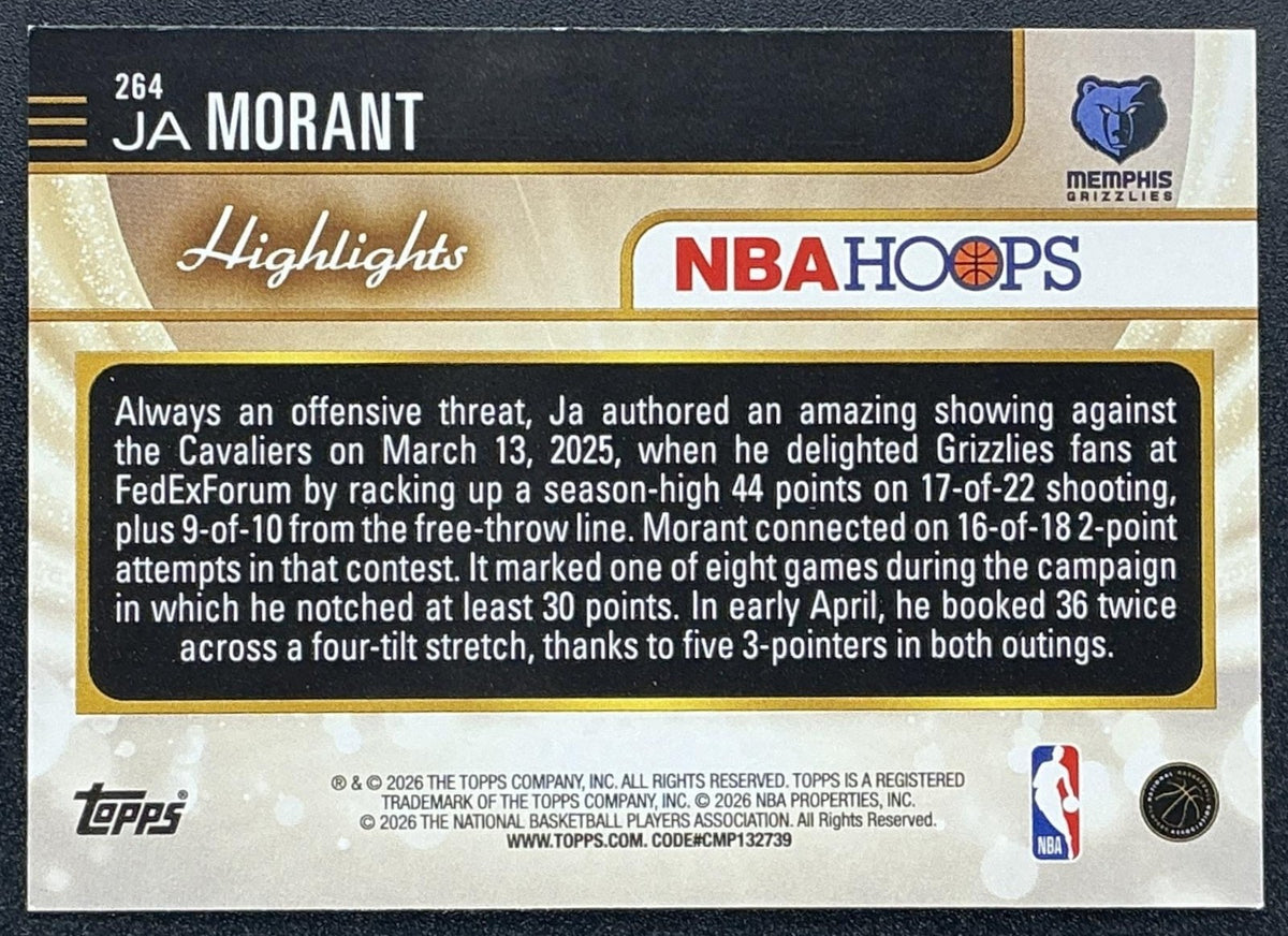 JA MORANT 2025-26 TOPPS HOOPS #264 RAINBOW FOIL SEASON HIGHLIGHT GRIZZLIES