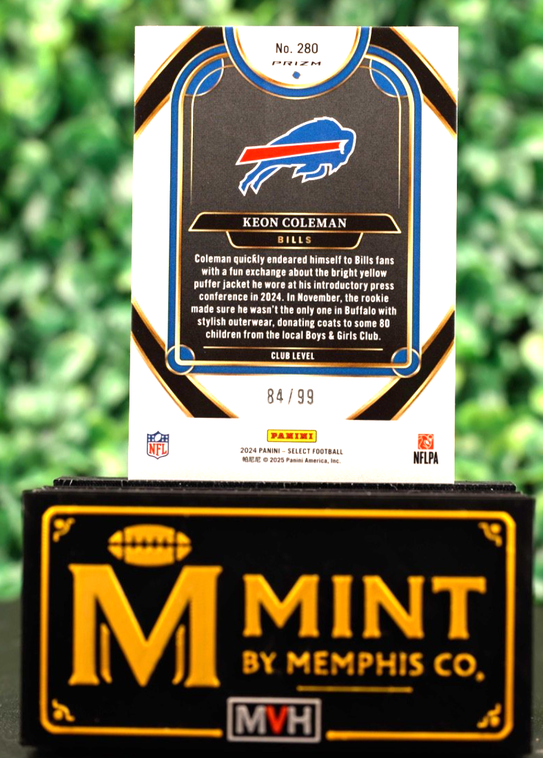 KEON COLEMAN 2024 SELECT CLUB LEVEL #280 BLUE PRIZM /99 RC BILLS SP COLOR MATCH