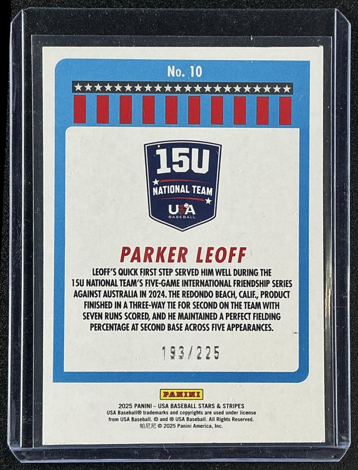PARKER LEOFF 2025 PANINI USA STARS & STRIPES #10 RED FIREWORKS 193/225