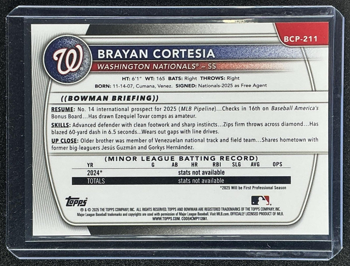 2025 Bowman Chrome Brayan Cortesia #BCP-211 Reptilian Blue Refractor /150 1st