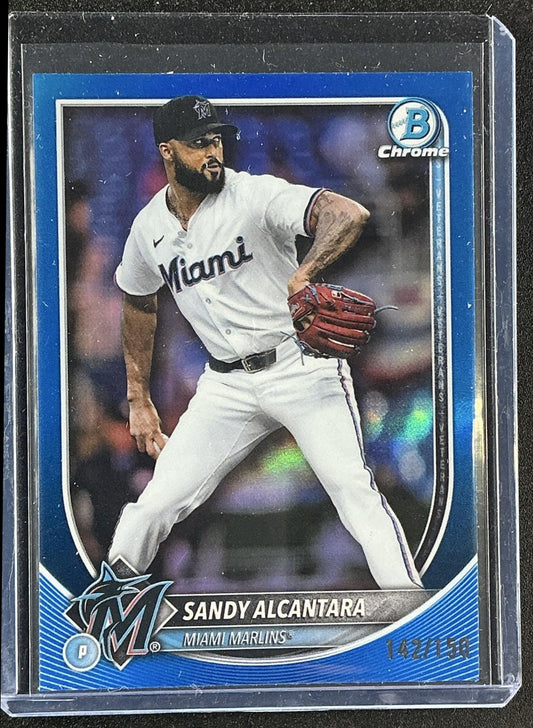 SANDY ALCANTARA 2025 BOWMAN CHROME #48 BLUE REFRACTOR 142/150 MARLINS