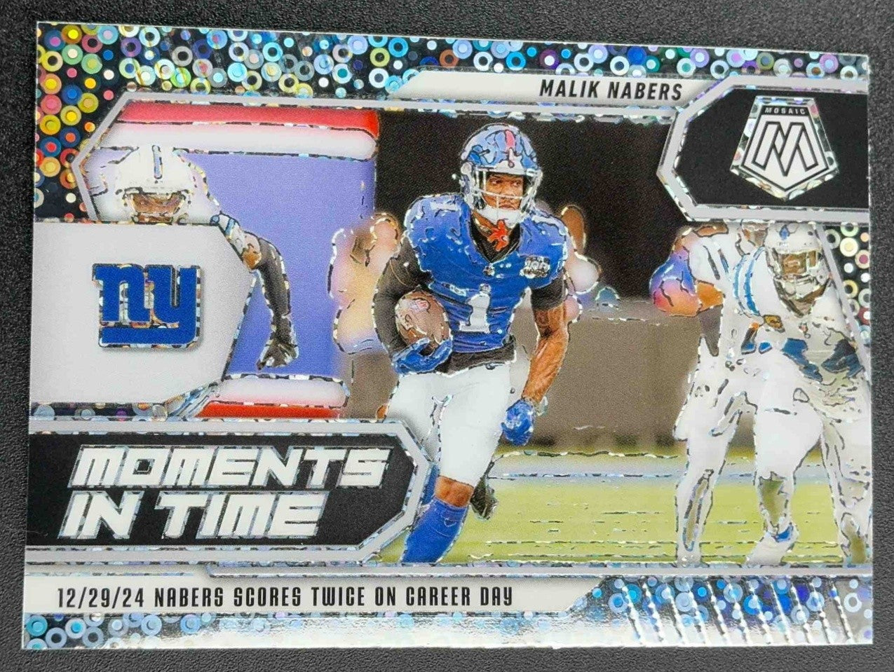 2025 Panini Mosaic Malik Nabers #12 Moments in Time No Huddle Silver Prizm